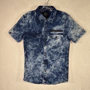 ROK Men's Tie Dye Denim Look Short Sleeve Button Up Shirt Size Small